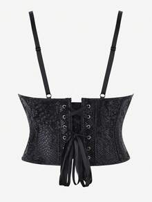 Corset Top Adjustable Spaghetti Strap Women's Fitted Front Zipper Back Lace-Up Slimming Outerwear Camisole Crocodile Pattern Halloween - Black - View 3