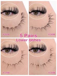 MKHLINA 5 Pairs Lower False Eyelashes, Ultra Soft Fine Stem, Lifelike Natural, Reusable, Comfortable Lightweight, Manga Style Japanese Korean Thick Natural Curly Eyelash Extension, Cosplay Anime False Eyelashes Makeup Tool - Black - View 2