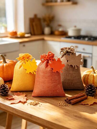 10pcs Thanksgiving Day Drawstring Bags With Maple Leaf Tags Yellow Orange Brown Fall Gift Bags Thanksgiving Burlap Gift Wrapping Bags For Autumn Festivals Birthdays Wedding Thanksgiving Day Party Favors