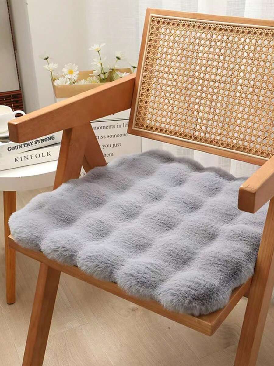 Faux Rabbit Fur Non-Slip Square Seat Cushion For Chair, Dining Chair, Computer Chair, Office Chair, Recliner - Bubble Velvet - View 1