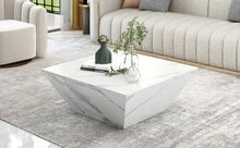 Modern Trumpet Coffee Table White Marble Veneer Living Room Table 70x70x37cm - 白色 - 查看 10