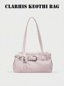 Stylish PU Shoulder Bag Alace Pearl Bow Charm. Perfect Everyday Commutes Working Professionals, Sweet Dates Shopping Trips Women, Short Vacations. - Pink - View 1