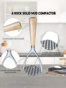 1pc Manual Potato Masher With Wooden Handle, Heavy-Duty Pressing Tool, Can Produce Smooth And Fluffy Mashed Potatoes, Kitchen Essential, Suitable For Home Cooking And Holiday Meals - Multicolor - View 8