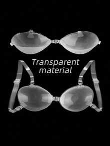 Adjustable Clear Strap Front Closure Bra Set + 10Pcs Nude Nipple Covers, Zero Trace For Sheer Wedding & Photoshoot - Clear - View 2