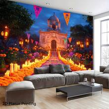 1pc Halloween Backdrop, Day Of The Dead Church Night, Wall Decoration Banner, Suitable For Living Room, Party Venue, Youth Room, Yard Decoration, Suitable For Halloween Party, Day Of The Dead Gathering - A - View 7