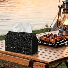 1pc 2D Flat Print Abstract Glow-In-The-Dark Texture Tissue Box, Non-Embroidered Starry Black Spotted Pattern, Easy To Clean, Outdoor Party Supplies, Daily Desktop Tissue Storage Box, Suitable For Bedroom, Living Room And Car Interior Home Decor - Multicolor - View 7
