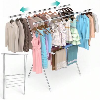 Tendedero portátil plegable de color plata, soporte ahorrador de espacio para secado de ropa al aire interior & uso doméstico