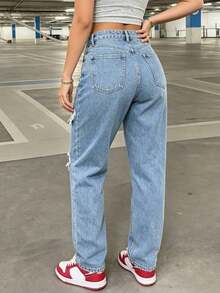 Women's Vintage Versatile Street Style Distressed Denim Jeans - Light Wash - View 2