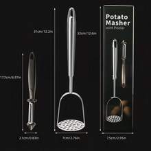 304不鏽鋼馬鈴薯壓泥器附多功能蔬菜削皮器，廚房工具組，適用壓泥、削皮、切絲與挖孔 - 彩色 - 查看 11