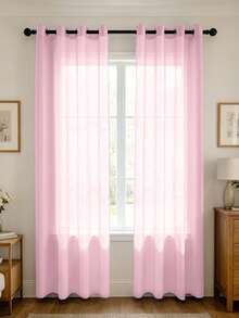 1pc And 2pcs Transparent Curtains/Minimalist Solid Color Transparent Curtains/Top Lock Ring Design/Plain Color Light Filtering Curtains/Light Balance Filtering Sunlight/Living Room Transparent Curtains/Living Room Transparent Curtains/Study Room Transparent Curtains/Cabinet Cover Curtains/Pink Curtains - Baby Pink - View 1