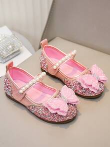 Girls' Pearl Design Princess Shoes, Bowknot Rhinestone Shoes, Versatile For Spring/Summer Outings And Daily Wear - Pink - View 2