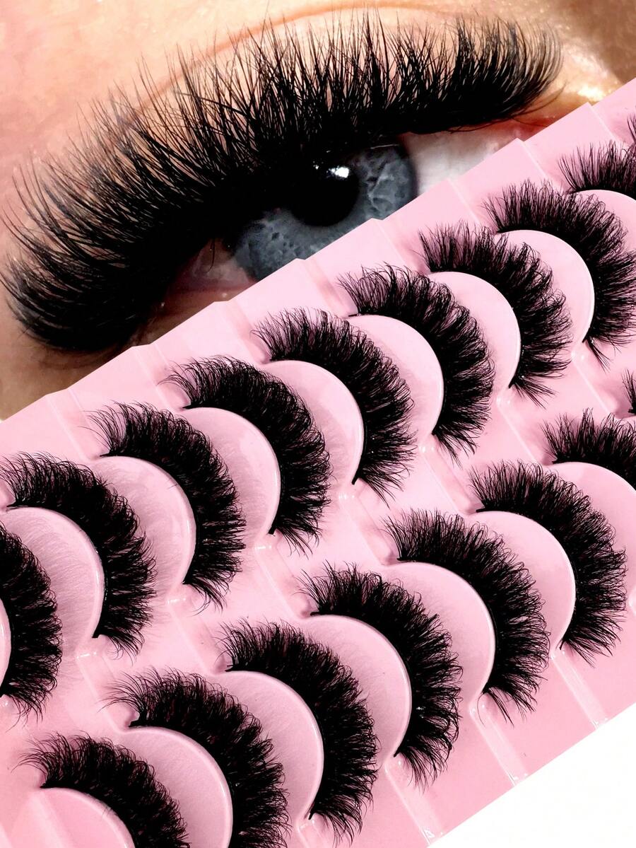 New 10 Pairs 18mm 3D Mink Fur False Eyelashes 8D Dense Fluffy Soft Eyelash Extensions Natural Makeup Mink Fur Eyelashes - 黑色 - 查看 1
