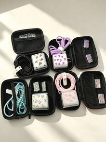 6pcs Charging Cable Storage Box Protective Case Charger Data Cable Organizer Box Portable Anti-Tangle Heart Pattern Protective Shell Travel Desktop Storage - Multicolor - View 9
