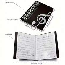 Piano Sheet Music Storage Binder, Durable Hard Cover, Transparent Inner Pockets, Moisture-Proof Paper Protection, Suitable For Classroom Practice, Stage Performance, Home Practice, Elegant Music Storage Gift For Piano Students And Friends - Multicolor - View 5