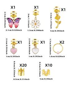 37件套蝴蝶、玫瑰、雏菊、心形花朵发夹，Y2K朋克嘻哈风发饰，派对及日常佩戴发夹和发圈礼品套装 - 金色 - 查看 8