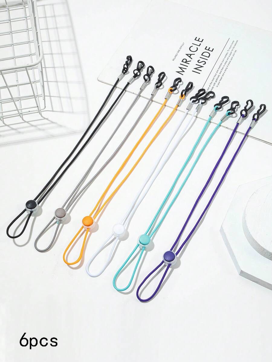 6Pcs Solid Color Elastic Glasses Chains, Adjustable Length Anti-Slip Eye Glasses Lanyards Straps For Men And Women, Comfortable Fashion Glasses Lanyard, Practical Anti-Lost Accessories For Daily Wearing, Cycling, Running And All Kinds Of Outdoor Sports - View 1