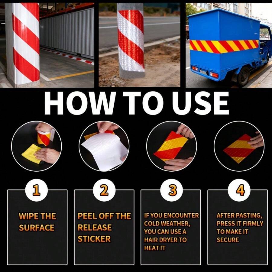 5cm*3 Meters Reflective Warning Tape Waterproof PVC Material Night Sticker Outdoor Use Suitable For Clothing And Trailer Marking (Actual Product Without Paper Core) - Multicolor - View 1