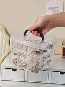 1pc Portable Girls Jewelry Box, Multi-Layer Transparent Storage Box, Commemorative Gift Box, Can Store Earrings, Rings, Accessories, Desktop Storage Items, Suitable As Back To School Gift For Girls, Home, School, Office, Student Places, - Multicolor - View 2