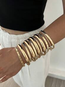 11/7/4pcs Vintage Casual Heart Engraved Metal Gold Bracelet Set For Women, Suitable For All Seasons, Daily Commute, Beach Vacation, Party, Gift - Gold - View 7