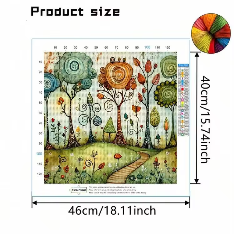 1 Set 46cm/18.11inch Fairy Tale Swirl Trees Semi-Finished Cross Stitch Kit, DIY Needlework Materials, 11CT Printed Cross Stitch Decor Painting, Creative Handmade Gift, Full Home Decor Craft Set, Frame Not Included - Whimsical Swirl Trees - View 5