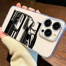 1pc Racing Pattern Black & Silver Phone Case Compatible With Apple Phones - Multicolor - View 2