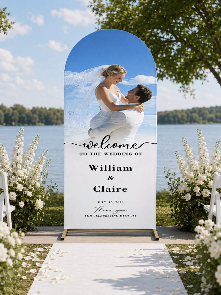 Personalized Elastic Arch Cover - Custom Backdrop Frame For Weddings, Birthdays And Events, Suitable For Dome, Multiple Sizes Available, Polyester Material, No Power Required, Perfect For Christmas, Halloween, Valentine's Day, Mother's Day, Etc., Event Backdrop | Modern Arch Design | Polyester Elastic -- (Arch Not Included, Fabric Backdrop Only) - Multicolor - View 1
