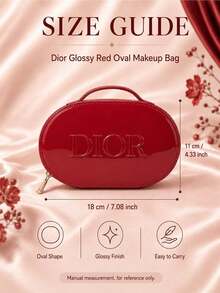 Dior 迪奧紅漆皮橢圓收納包，亮面漆皮質感、順滑金色拉鍊、自帶手提設計、小巧精緻，適合收納口紅彩妝 - 紅色 - 查看 4