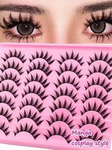 14 Pairs Manga Little Devil Style False Eyelashes, Japanese Cosplay Thick Exaggerated False Eyelashes Extension, Spiky Cartoon Dramatic Look, Black Stem False Eyelashes, Soft Natural, Lightweight Comfortable, Suitable For Daily Thick Makeup, Roleplay Party, Manga Eyelashes, False Eyelashes - Black - View 9