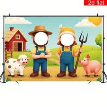 2D Flat Banner, 1pc Farm Fun Photo Frame Party Banner, Polyester Pastoral Animal Pattern Photo Booth Prop Banner, Suitable For Role Play, Costume Party, Home Celebration, Birthday Game Party - Multicolor - View 1