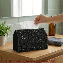 1pc 2D Flat Print Abstract Glow-In-The-Dark Texture Tissue Box, Non-Embroidered Starry Black Spotted Pattern, Easy To Clean, Outdoor Party Supplies, Daily Desktop Tissue Storage Box, Suitable For Bedroom, Living Room And Car Interior Home Decor - Multicolor - View 6