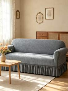 1pc Dark Gray Elastic Skirt Style Sofa Cover, Modern Pattern, Machine Washable, Water-Resistant, Dust-Proof, Non-Slip Home Decor Sofa Cover, Suitable For 1/2/3/4 Seater, All Seasons - Dark Grey - View 1