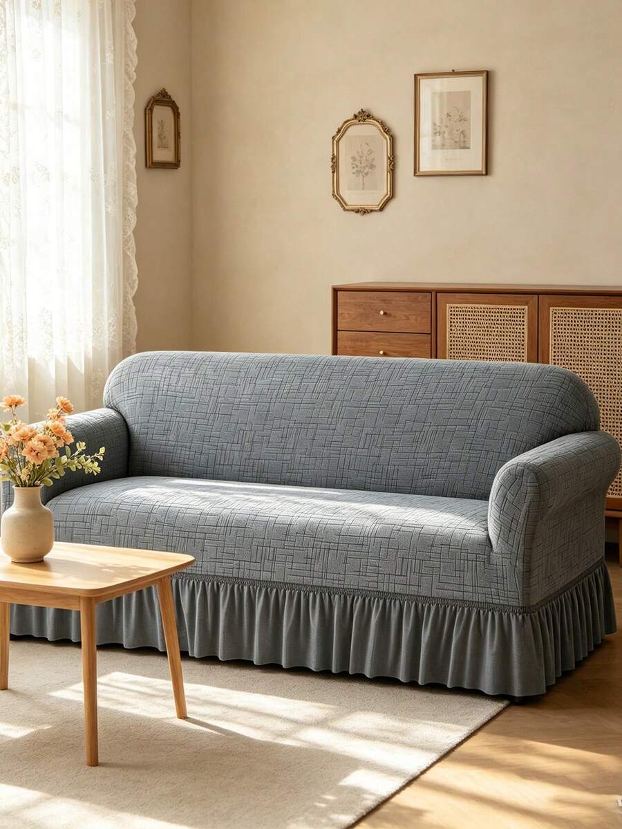 1pc Dark Gray Elastic Skirt Style Sofa Cover, Modern Pattern, Machine Washable, Water-Resistant, Dust-Proof, Non-Slip Home Decor Sofa Cover, Suitable For 1/2/3/4 Seater, All Seasons - Dark Grey - View 1