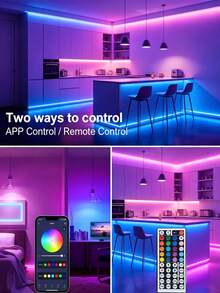 智能音樂 RGB LED 燈條，3.28英尺(1捲)~98.42英尺(2捲)附紅外線 44 鍵遙控器，USB 5V LED 燈條附背膠，可調色，適用臥室、派對裝飾、居家裝飾、廚房、電視、節日派對，最佳禮物 - 彩 - 查看 9