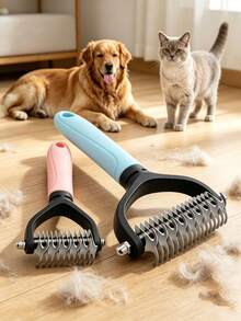 1/2pcs Stainless Steel Pet Dematting Comb, Double-Sided Slicker Brush, Suitable For Cats And Dogs, Efficiently Detangle Fur And Remove Loose Hair, High-Quality Durable Stainless Steel Material - Multicolor - View 4
