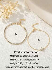 2pcs Fashion Lucky Clover Zirconia Inlaid Premium Layered Versatile Bracelet - 2pcs Gold - View 6