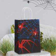 8PCS Hero Series Spider Web Pattern Printed Kraft Paper Gift Bags, Suitable For Cosplay Event Souvenirs Packaging, Birthday And Theme Party Decoration, Halloween Gift Packaging, Daily Item Storage And Shopping Bags, Happy Birthday - 451 - View 10