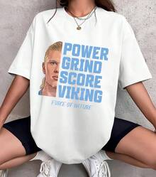 Camiseta con Gráfico Vikingo de Erling Haland: Camiseta para Fanáticos del Fútbol Power Grind Score - Blanco - Ver 7