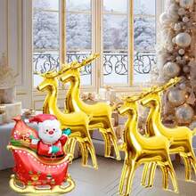 2pcs Gold Reindeer Christmas Decoration Old Man Sleigh Shaped Aluminum Foil Christmas Decoration Balloon Set - View 3