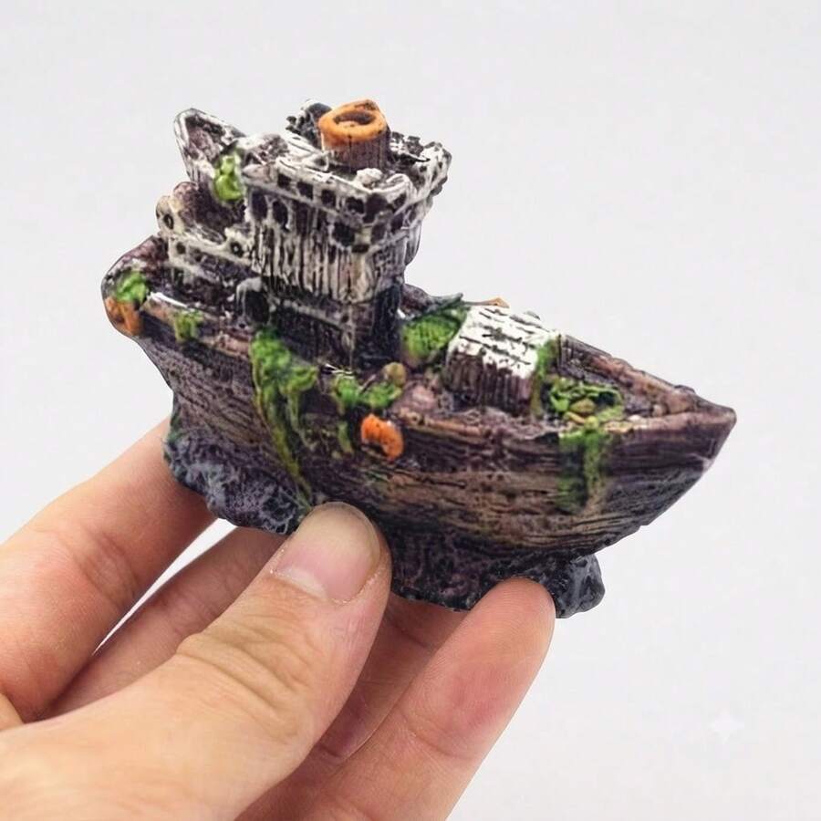 1pc Vintage Shipwreck Resin Landscape Decor - Miniature Fairy Garden, Yard Planter & Desktop Aquarium Terrarium Ornament