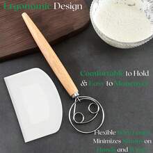 13 Inch Danish Dough Whisk With Dough Scraper, Dutch Bread Whisk With Stainless Steel Dough Hook, Sourdough Whisk For Baking, Bread Whisking Tool - White - View 3