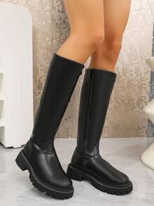 Women's Plus Size Western Style Side Zipper Buckle Holiday Tall Boots - Black - View 4