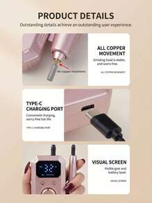 LEVIATECH 一套电动指甲抛光机，便携式USB充电指甲护理抛光器，指甲塑形工具，35档速度，11个砂纸头，适用于亚克力和凝胶指甲，专业美甲套装，精美礼品 - 彩色 - 查看 6