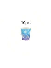 10/20/50件組 藍紫色漸層銀色亮片雪花一次性餐具，冬季冰雪印花 9吋與7吋紙盤、9盎司杯子與餐巾紙，馬卡龍冰雪雪花 Frozen 主題派對盤，適用 Frozen 冬季仙境生日聖誕派對用品 - 彩色 - 查看 7
