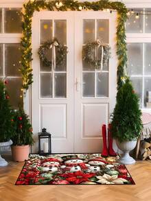 1/16pcs 15.75x23.62in/19.69x31.5in Christmas Snowman Pattern, Decorated With Poinsettia, Christmas Balls And Red Holly Berries, Suitable For Entryway, Kitchen, Balcony, Bedroom And Other Areas, Adding Festive Winter Atmosphere To Home Decor - Multicolor - View 3
