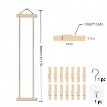 1pc Wooden Photo Wall Hanging Rack With Rope And Wooden Clips, Multi-Photo Display Stand, No Drilling Required, Space-Saving, Suitable For Dormitory, Bedroom, Desk Wall Decoration - Suspension - View 4