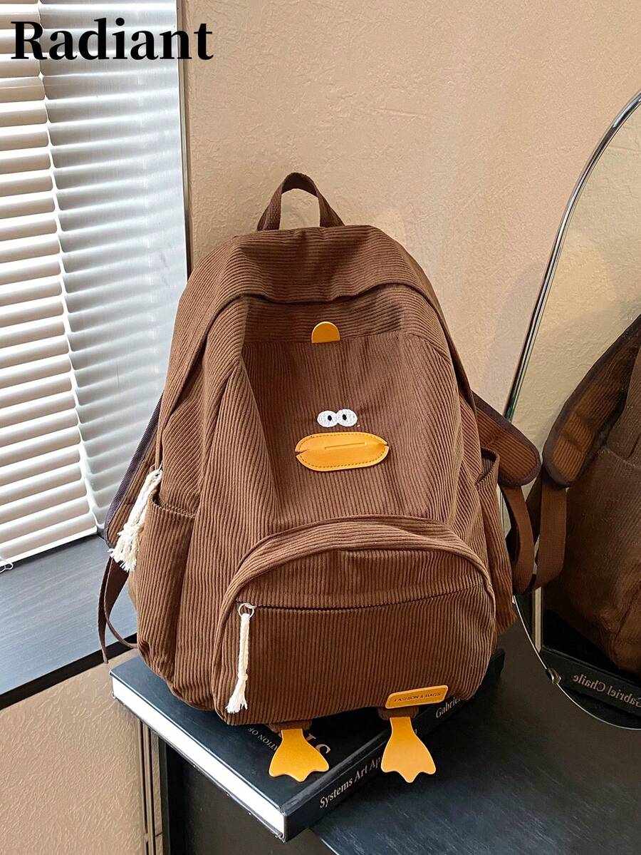2026 New High-Cost-Performance Student Backpack, Canvas & Corduroy Minimalist Large Capacity Duck Pattern Middle School Student Bag