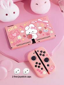 New Switch 2 Protective Case (2025) Game Accessory, 1pc Compatible With Switch 2/Switch OLED/Switch NS/Lite, Cartoon Strawberry Rabbit Pattern Protective Shell, Storage Bag, Switch Battery Version Game Console Accessory Protective Case, Anti-Scratch Cover, Free Joystick Cap, Best Gift Compatible With Switch Game Players. - Multicolor - View 9