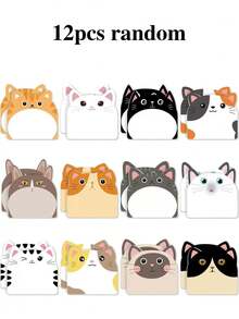 1/3/12pcs Cute Cat Cartoon Sticky Notes, Adhesive Cat Stickers, Strong Adhesion, Convenient For Office And Study, Suitable For Back To School Season, Refrigerator Message Notes - Multicolor - View 10