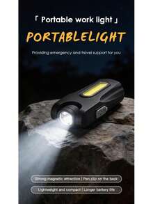 1/2PCS Rechargeable LED Flashlight, Cob Side Light-C Type Rechargeable, Portable Multifunctional Outdoor Flashlight With Clip/Magnet, Suitable For Hiking, Camping, Fishing, Running, Emergency Lighting - Black - View 7