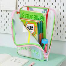 HUAJIE EVA Clear Mesh A4 Handheld File Bag With Macaron Border & Subject Label Slot, Waterproof Large Capacity Student Exam Paper Document Storage Tote - Single Piece - View 2